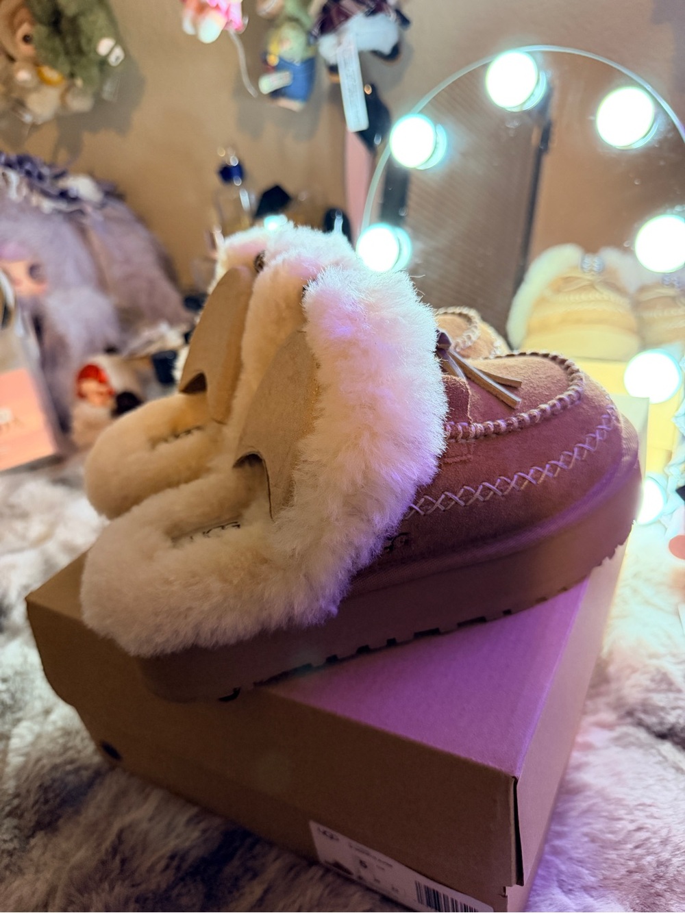 UGG Kids Chestnut Tan Shearling-Lined Slip-On Moccasins